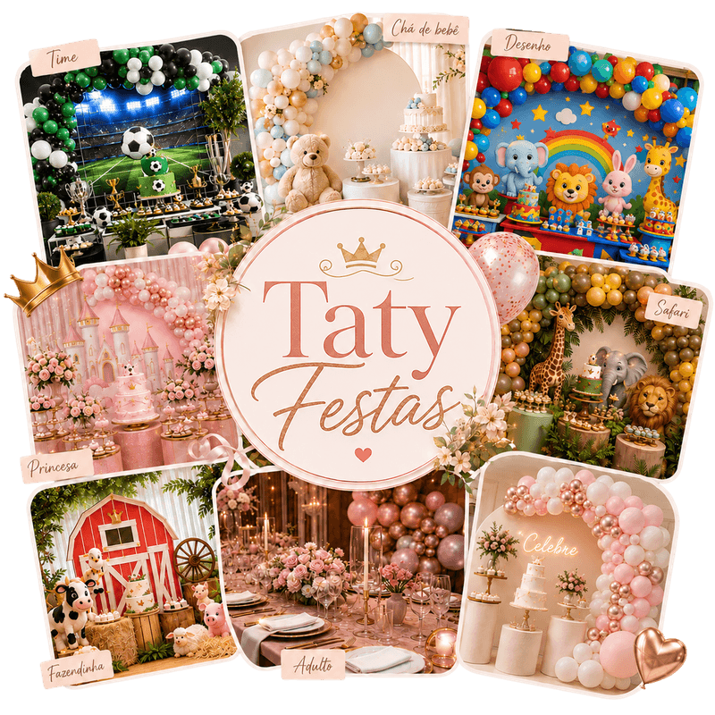 Decoração elegante de festa Pegue e Monte com balões e mesa decorada